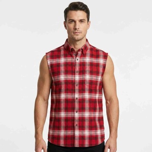 Camisa de Franela a Cuadros sin Mangas para Hombre, de Algodón de Lujo, Roja, Negra y Blanca, con Cuello Abotonado, Informal, Transpirable, Camisa a Cuadros - Product Image 5