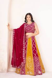 Indian Ethnic Bridal Vichitra Butterfly <b>Net</b> Lehenga Choli Embroidery Sequence Design Work <b>Dupatta</b> for Women Wedding Diwali Party - Product Image 3