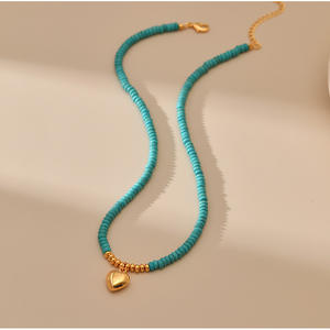 Collar de Cadena con Colgante de Corazón de Durazno Hecho a Mano Estilo Europeo Americano, Venta Caliente, Colgante de Piedra Irregular, Diseño de Nicho para Comercio Exterior - Product Image 2