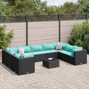 Conjunto de Muebles de Patio de 10 Piezas en Ratán Sintético Negro con Cojines, Elegante Colección de Muebles para Exteriores - Product Image 1