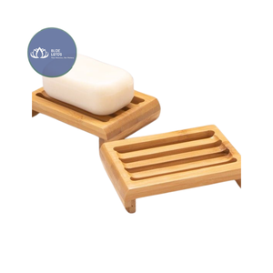Support de Savon en Bambou NOUVEAU Modèle Lucy - Moderne et Écologique pour Salle de Bain et Douche, Motif Lotus Bleu - Product Image 1