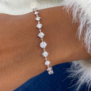 Unique Style VVS Round Lab Grown Diamond <b>Silver</b> Plated 925 Sterling <b>Silver</b> Link <b>Bracelet</b> Fine Fashion Luxury Women's - Product Image 1