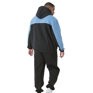 <b>Mens</b> Black and Blue Color Block Hooded Tracksuit SetFull Sleeve <b>Pullover</b> Sweatshirt with Kangaroo Pocket and Matching - Product Image 3