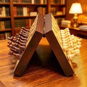 Jeu d'échecs en bois de luxe avec pièces pondérées Staunton et grand plateau pliable – Idéal pour un cadeau - Product Image 5