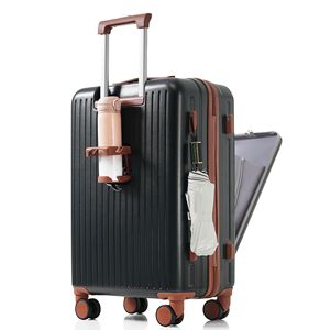 Porta USB 20/24/28 pollici Set bagaglio apertura anteriore Design aereo certificata ABS rigido portabicchieri marrone nero Spinner ruote - Product Image 5