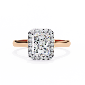 Exquisite 2.50ct Radiant Cut Lab Grown Diamond Halo Ring with Sculptural <b>Leaf</b> Gallery and Plain 18K Yellow Gold Band - Product Image 2