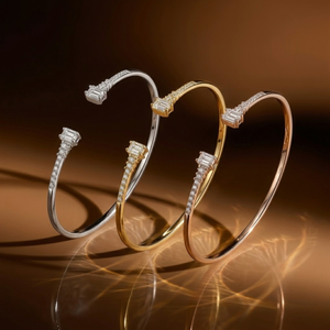 Hong Kong Supplier Personalize Top Quality Platinum White Gold Real Diamond Baguette <b>Bangle</b> <b>Bracelet</b> for Women - Product Image 4