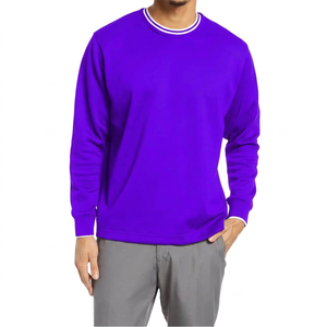 เสื้อสเวตเชิ้ตคอกลมแขนยาวสีม่วงสำหรับผู้ชาย ทรงปกติ สีพื้น ผ้าถัก สวมใส่สบาย - Product Image 1