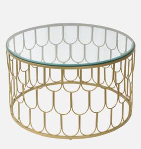 Modern Brass Coffee <b>Table</b> with Glass Top Contemporary Living Room Furniture Decorative Accent Piece - Product Image 2