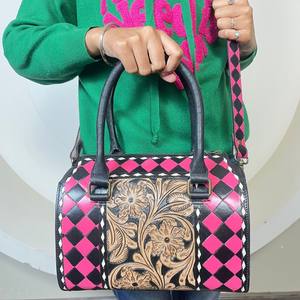 Sac à main Speedy moyen en cuir véritable fait main avec motif à carreaux, sac à bandoulière pour le quotidien, sac de voyage, sac de sport - Product Image 5