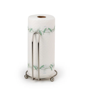 <b>Brushed</b> Steel Vertical Paper Towel Dispenser - Contemporary Metal <b>Wire</b> Tissue Rack for Countertop Organization - Product Image 1