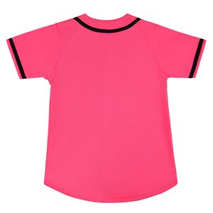 เสื้อเบสบอลสีชมพูสำหรับเด็กผู้หญิง แขนสั้น ติดกระดุมด้านหน้า ระบายความชื้น สีพื้น ทรงปกติ ใส่ได้ทุกฤดู - Product Image 2