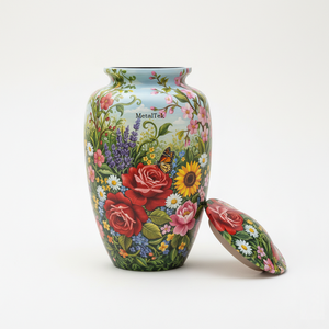 โกศบรรจุอัฐิขนาดใหญ่ลายดอกไม้สำหรับผู้ใหญ่ ทำด้วยโลหะ งานแฮนด์เมด พร้อมฝาปิดแน่นหนาและถุงกำมะหยี่ - Product Image 5