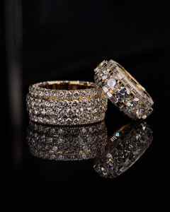 Bague de fiançailles Hip Hop de luxe à 5 rangs plaquée rhodium, sertie de diamants, cadeau idéal pour homme, passe le test du diamant - Product Image 5