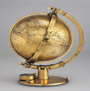 Compact brass armillary sundial globe with engraved French city latitudes, available at wholesale prices. - Product Image 4