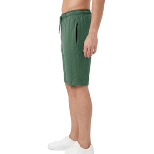 Shorts en jersey de coton vert pour homme, taille à cordon, décontractés, respirants, longueur Bermuda, couleur unie, tissu tricoté - Product Image 5