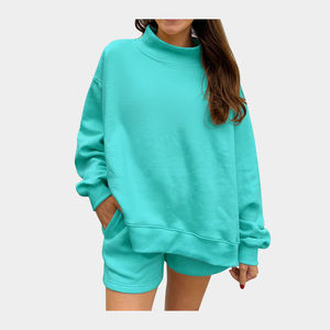 Pull en maille à col roulé bleu pour femme, coupe classique, manches longues, couleur unie, pour l'automne - Product Image 4