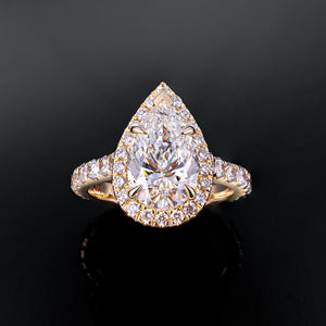 AMBER JEWELS Unisex 14K <b>Gold</b> Solid Plated Oval Diamond IGI Certified <b>Cocktail</b> <b>Ring</b> Prong Setting Classic Style Halo Band - Product Image 4