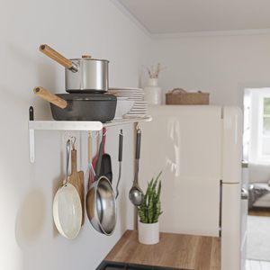 Stainless Steel Wall Shelf with <b>Hooks</b> for Hanging Pots Pans Chrome Finished <b>Kitchen</b> Organizer Rack - Product Image 3