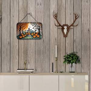 Letrero de Metal de aluminio Multicolor nuevo Halloween Spooky Skeletons Papel Picado puerta colgante impresiones para cocina decoración del hogar 8HX12W - Product Image 4