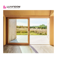 Puerta Corredera de Patio de Diseño Moderno con Triple Acristalamiento de 15 Días, con Marco Exterior de Madera Sólida NFRC y Ruedas para Puerta Corredera de Vidrio