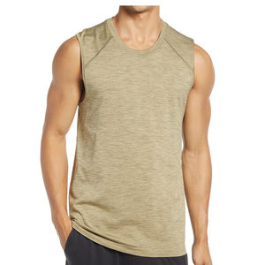 Débardeur sans manches vert olive pour homme, col rond, séchage rapide, respirant, tricoté, 100% coton, uni, décontracté, pour l'entraînement - Product Image 3