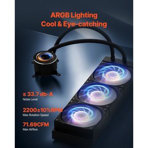 Dissipatore a Liquido per PC Personalizzabile Nero con Display LCD 2.1, Raffreddamento CPU AIO con 3 Ventole PWM da 120mm e Pompa - Product Image 2