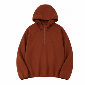 Sweat-shirt polaire unisexe Sinewy Sports à capuche et fermeture éclair quart de tour, coupe oversize, avec poche, couleur unie, décontracté, anti-boulochage - Product Image 2