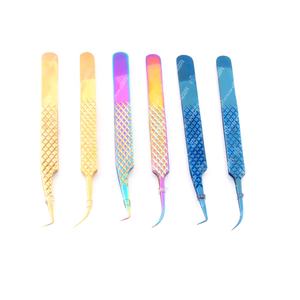 Pince à épiler à prise diamantée couleur plasma, pointe semi-incurvée en fibre, extension de cils, pointe pointue, logo personnalisé - Product Image 4