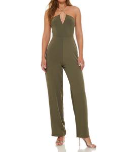 Mono elegante de verano para mujer, sin mangas, con cuello halter, de poliéster 100% tejido, de secado rápido, transpirable, largo hasta la rodilla, con cintura media. - Product Image 2