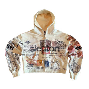 Sweat à capuche zippé surdimensionné pour homme Slepton, imprimé motif voyage vintage, en coton tricoté, veste streetwear automne - Product Image 1