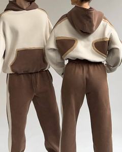 Último diseño de invierno de talla grande conjunto de dos piezas logotipo bordado personalizado de gran tamaño recortado Color bloqueado Sudadera con capucha de pierna recta - Product Image 2