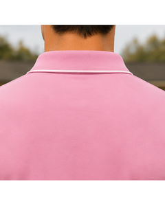เสื้อโปโลผู้ชายสีชมพูแขนสั้นแบบมีซิป แบรนด์ Standard International ปักโลโก้ ดีไซน์ด้านหน้าแบบถัก สไตล์ลำลอง - Product Image 5