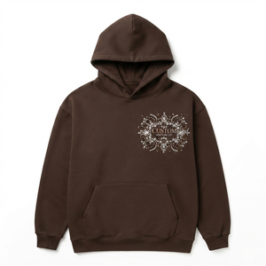 Custom Rhinestone Brown <b>Pullover</b> Hoodie Men Heavyweight Oversized Crystal Graphic Hoodies Premium Fleece Drop Shoulder <b>Jumpers</b> - Product Image 2