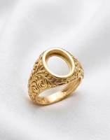 Echtes 925 Sterling Silber 18k Vergoldet 9x12mm Ovaler Filigran-Einfassungsring Halbfertiger Unisex Herrenring mit Cabochon