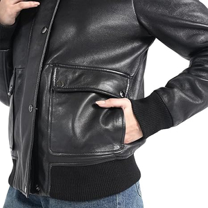 Veste bomber en peau de mouton véritable pour femme avec col en fourrure, coupe-vent, manteau d'hiver, manches longues, longueur normale, couleur unie - Product Image 4