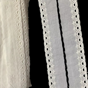 Dentelle brodée en coton à motifs floraux élégants, directement de l'usine – Bordure blanche de haute qualité pour Saree, Dupatta et vêtements de boutique - Product Image 1