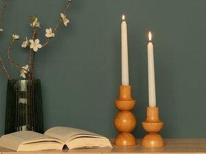 Ensemble de porte-bougies en bois, forme ronde, décoration d'intérieur, matériau en bois - Product Image 3