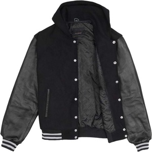 All Black Wool Letterman <b>Jacket</b> Varsity <b>Jacket</b> Genuine <b>Leather</b> Sleeve and Wool Blend Letterman Boys College Varsity <b>Jackets</b> - Product Image 6