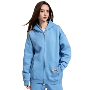 Ville Sports Sweat à capuche surdimensionné en molleton 100% coton avec double fermeture éclair intégrale Molleton lourd Sweat à capuche uni pour femmes pour l'hiver - Product Image 1