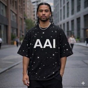 T-shirt Homme à Épaules Tombantes en Strass de Cristal OEM ODM de Haute Qualité, Coupe Décontractée, Tissu Lourd 220 GSM, Fabricant de T-shirts Streetwear - Product Image 1