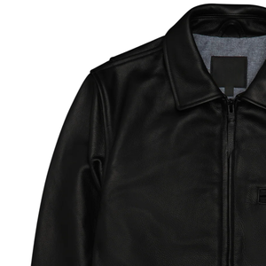 Men’s Black Genuine Leather <b>Trucker</b> <b>Jacket</b> Classic Collar Full Zip Minimalist Design Premium Casual Fashion Outerwear - Product Image 5