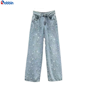 Vaqueros holgados de mujer con logo personalizado, de talle alto, corte recto, con pedrería y abalorios, pantalones casuales de verano para mujer, tallas grandes - Product Image 4