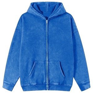 Unisex Hooded Zip-Up Sweatshirt Solid Color Fleece Casual Autumn Wear Oversized Regular Sleeve Length 2027 - Product Image 4