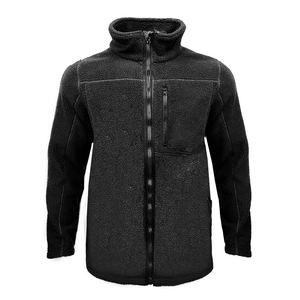 Veste en polaire sherpa noire personnalisée à fermeture éclair intégrale, col montant, poche zippée sur la poitrine, confortable et chaude pour l'hiver, manteau décontracté, vente en gros - Product Image 1