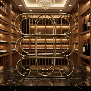 Modern Geometric Gold Metal Wine <b>Rack</b> Freestanding <b>Bottle</b> <b>Storage</b> Organizer Decorative Countertop Display Holder Home Bar - Product Image 6
