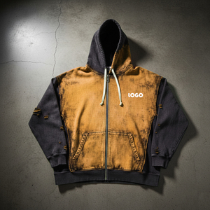 Sweat à capuche surdimensionné pour homme, personnalisé, en molleton épais 500 g/m², délavé à l'acide, avec double fermeture éclair, strass, effet usé et broderies, style streetwear - Product Image 5