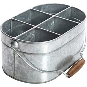 Ensemble de 3 porte-ustensiles en métal galvanisé style ferme avec poignées en bois pour la cuisine - Product Image 6