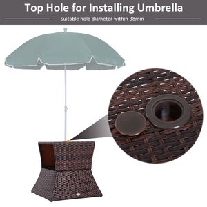 Tavolino da Giardino a 2 Livelli in Vimini con Foro per Ombrellone - Arredamento da Esterno Resistente alle Intemperie - Marrone Misto - Product Image 4