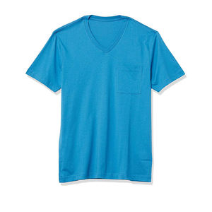 T-shirt pour homme bleu à col en V, mélange de coton, manches courtes, décontracté, personnalisable, séchage rapide - Product Image 4